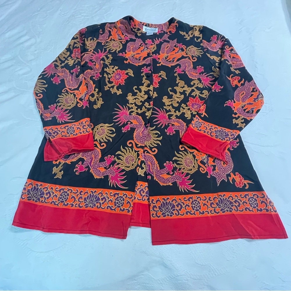 VTG Diane von‎ Furstenberg Silk Assets Dragon Print Tunic Blouse - Picture 10 of 11